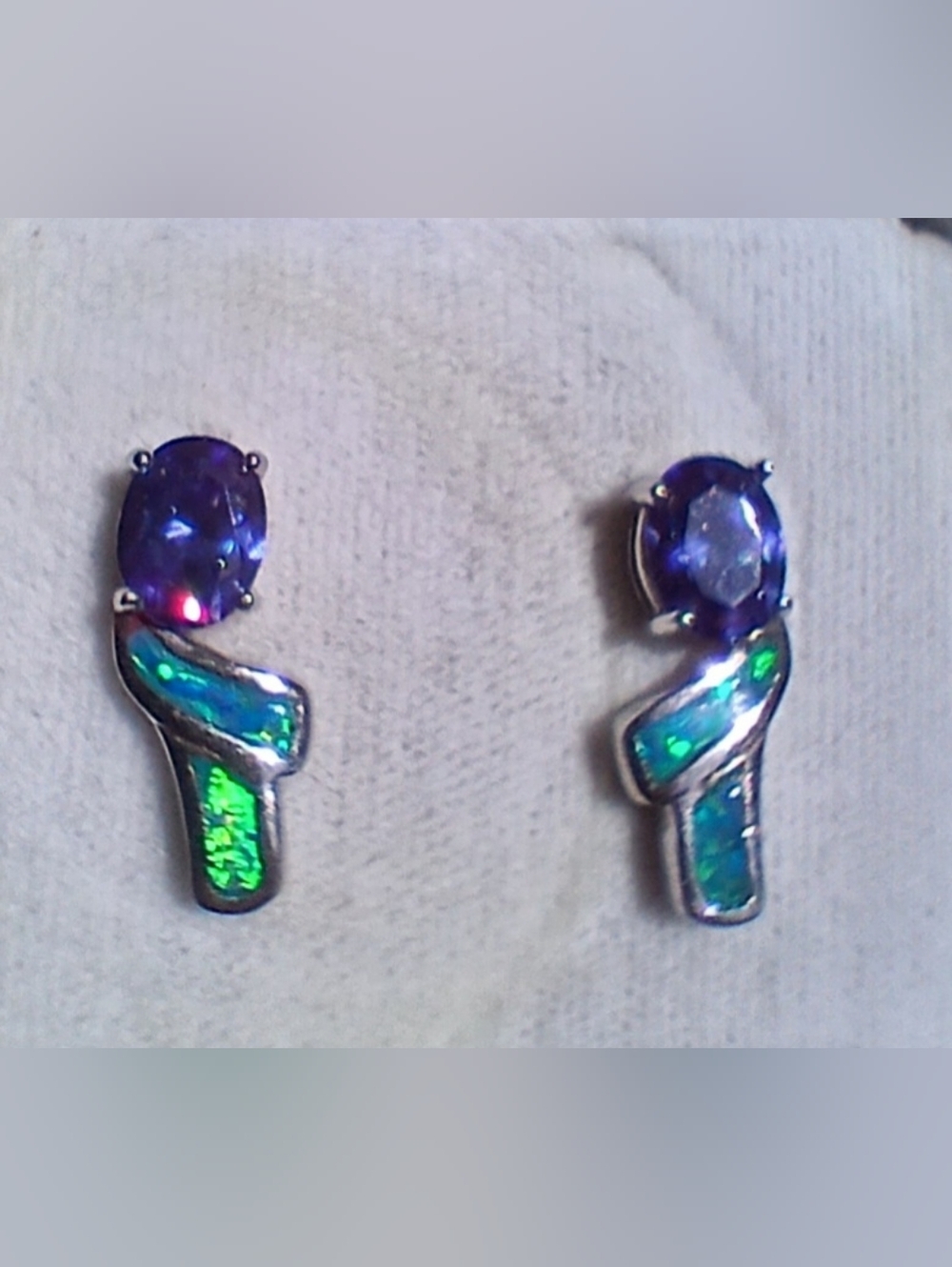 Purple and Green Opal Sterling Drop Earrings
